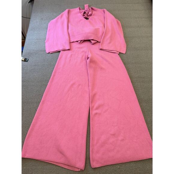 River Island Women Size 10 Pink Jumper Set Wide Leg - Picture 1 of 16